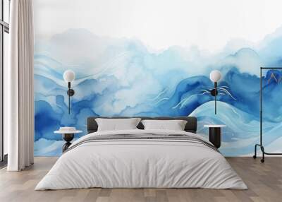 dreamlike blue abstract wavy watercolor waves background wallpaper wave background, in the style of colorful graphic art Wall mural