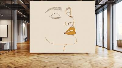 Elegant abstract drawing of a womans face with a dreamy expression using minimal lines and intricate details ideal for a refined wallpaper design Wall mural