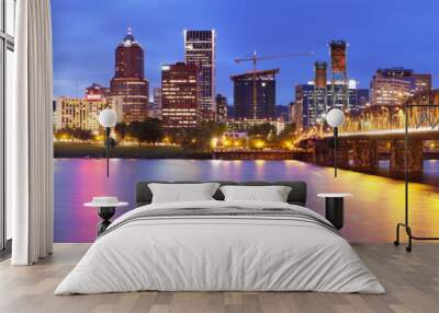 Skyline of Portland, Oregon at night Wall mural