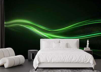 Abstract glowing green lines on black background Wall mural