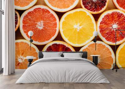 brightly colored citrus fruit arranged on a table Wall mural