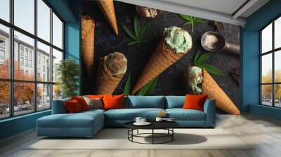 Cannabis infused chocolate swirl ice cream. A smokeless way to enjoy marijuana cannabis edibles. Can be made with CBD oil or THC extract. Wall mural