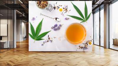 Cannabis infused tea made with marijuana, loose leaf tea, lavender and chamomile. A relaxing CBD infused beverage to wake up. Can be used for medical purposes for sleep and anxiety. Wall mural