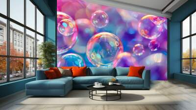 Multicolored bubbles on a dark background Wall mural