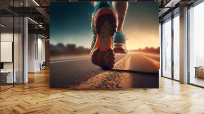 Nahaufnahme vom Sport Schuh eines Athleten beim joggen - Ai generiert Wall mural