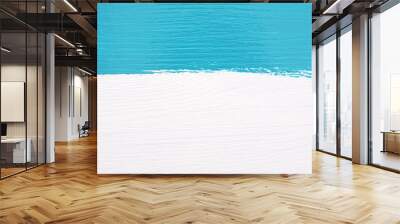 Stripe of teal paint over white wooden background Wall mural