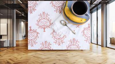 breakfast table setting with coffee and a banana Wall mural