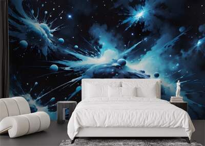 3D explosions in galaxy splash paint style Wall mural