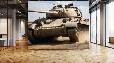 Destruction Unleashed: Military Tank in Combat Wall mural