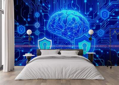 Global Tech Network Digital Brain and Connectivity Illustration Wall mural