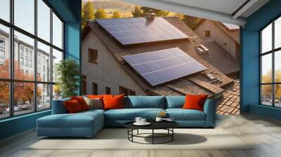 House with solar panels on the roof Energy environment electricity Wall mural