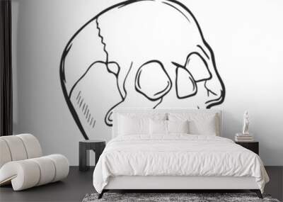 Anatomically human skull. Hand drawn line art vector illustration. Wall mural