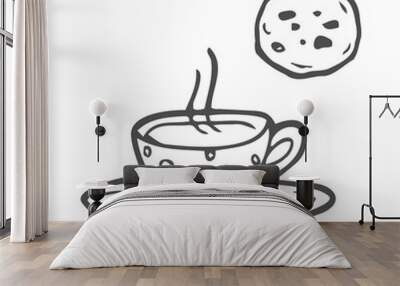 Tea and Cookie Hand Drawn Sketch Doodle Vector Illustration Wall mural