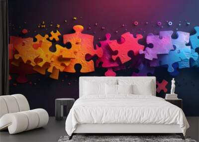 Unifying Elements: Visualizing Collaboration and Strategy Through a Jigsaw Puzzle Infographic Wall mural