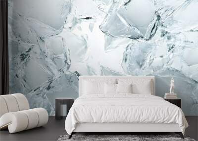 Crystal Fractures: Sharp, crystalline fractures spreading out from a central point, resembling cracked ice, on a white background.
 Wall mural