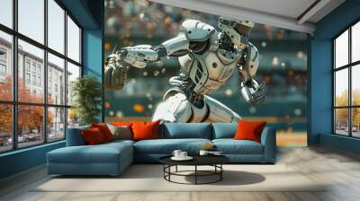 Robot Baseball Pitcher Throwing Ball: A robot pitcher winding up and throwing a fastball towards home plate.
 Wall mural