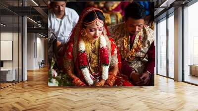 Traditional Nepalese Wedding Ceremony: A traditional wedding ceremony in Nepal, with the bride and groom in elaborate red and gold attire, surrounded by family and friends.
 Wall mural