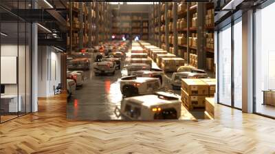 Warehouse Robot: A fleet of robots efficiently organizing and transporting goods in a large warehouse. 
 Wall mural