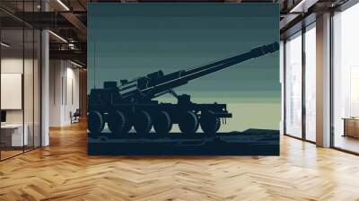 vector art of a towed artillery setup for air threat interception, using a minimalist, geometric des Wall mural