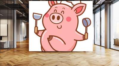 Vector illustration of cartoon chef pig Wall mural