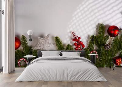 Happy Christmas image with copy space, Christmas border decoration on white background Wall mural