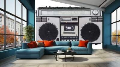 retro radio cassette recorder,old  radio with old-fashioned tape player isolated on white background Wall mural