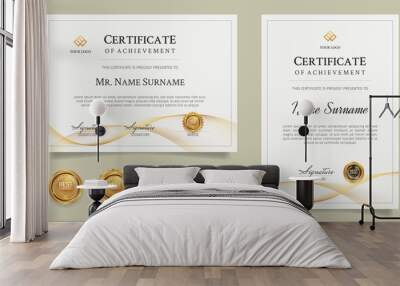 Certificate of award border template with gold line art and badges Wall mural