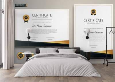 Dark and gold certificate of achievement border template with luxury badge and modern line pattern Wall mural