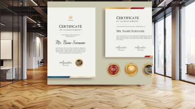 Diploma certificate border template set with badges for award, business, and education Wall mural