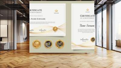 Diploma certificate border template with gold line art and badges Wall mural