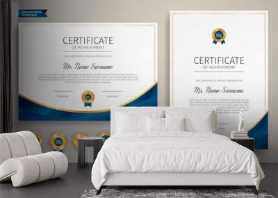 Premium gold and blue certificate of appreciation template, clean modern design with gold badge Wall mural