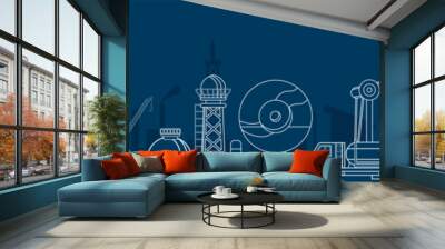 Gas and oil industry extraction platform Banner with Refinery factory oil storage tank, petrochemical industrial and Oil storage tank. Vector Illustration EPS10 Wall mural