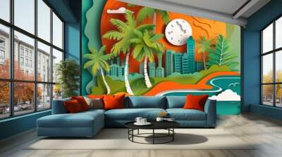 Maldives independence day, national days celebrated freedom with vector paper cut art. Wall mural