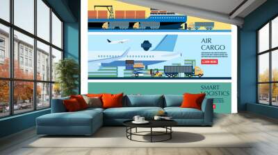 modern global logistic service concept with set of maritime, truck and air transport delivery servic Wall mural