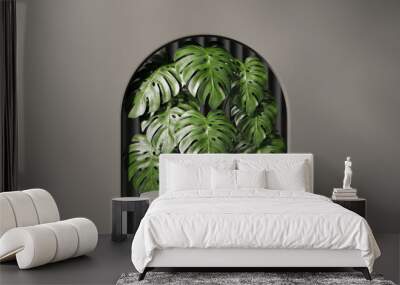 3D rendering platform podium with monstera plant product presentation background	 Wall mural