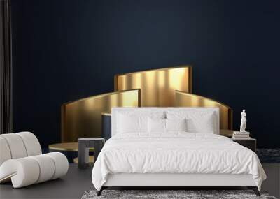 Abstract deep blue and gold stage platform, for advertising product display, 3d rendering. Wall mural