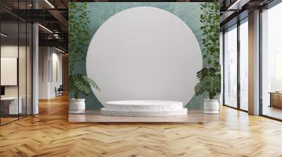 Abstract white platform showcase for product display with ivy 3d render Wall mural