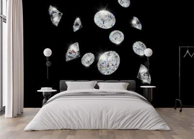 Diamond group falling, 3d illustration. Wall mural