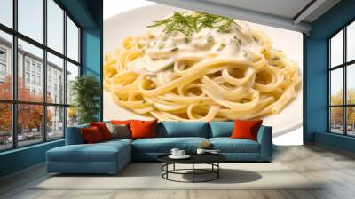 cream white sauce spaghetti cabonara isolated on white or transparent background,transparency  Wall mural