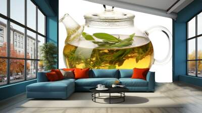 glass kettle of green herb tea isolated on white or transparent background,transparency  Wall mural