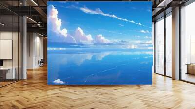 summer blue ocean with clear blue sky illustration in anime background style,Digital art painting style  Wall mural