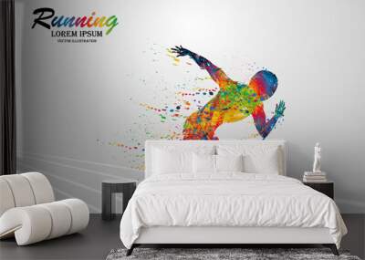 Visual drawing side view line colorful of man starts running in-game to enter finish the victory line first, concept lifestyle and health care with weight loss by exercise for vector illustration Wall mural