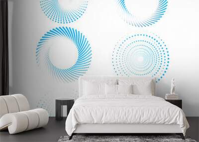 Halftone blue circle dot abstract background. Set of dotted circle dot circle frames isolated on transparent background PNG file Wall mural