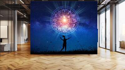 zodiac signs inside of horoscope circle astrology and horoscopes concept Wall mural