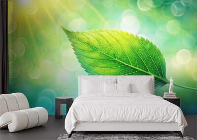 abstract green leaves in watercolor style with dreamy lighting, peaceful background Wall mural