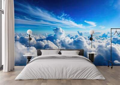 Aerial view of beautiful blue sky and fluffy clouds Wall mural