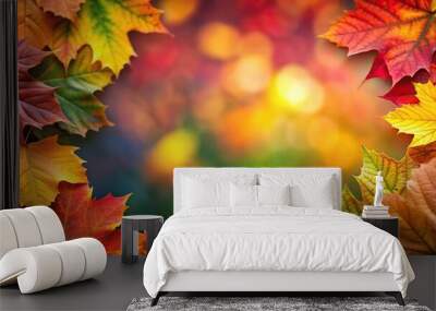 Autumn background of colorful leaves macro extreme close-up Wall mural