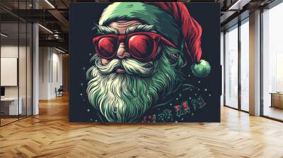 Hipster Santa Claus in Sunglasses and Red Hat Digital Art Wall mural