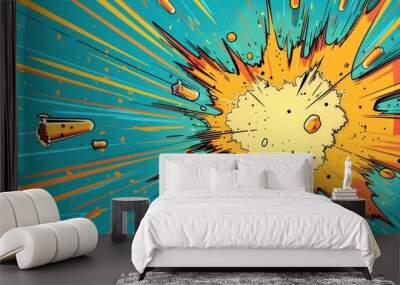 A cartoonish explosion with a rocket in the middle Wall mural