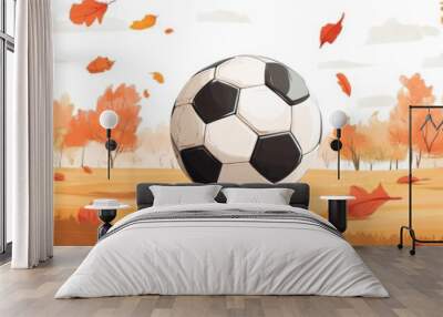 A soccer ball is sitting in the grass in front of a tree Wall mural